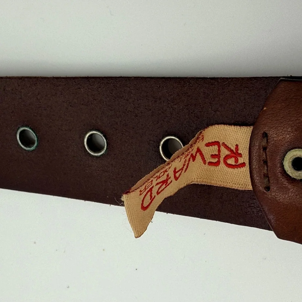 Reward by Bill Adler Brown Full Grain Leather Grommet Belt Silver Buckle 38